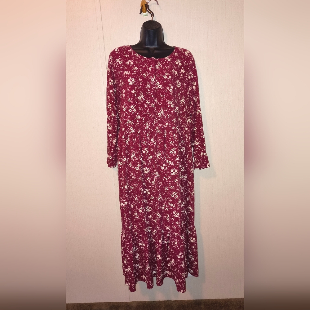 Old Navy Floral Red/Burgundy Button Down Long Dress